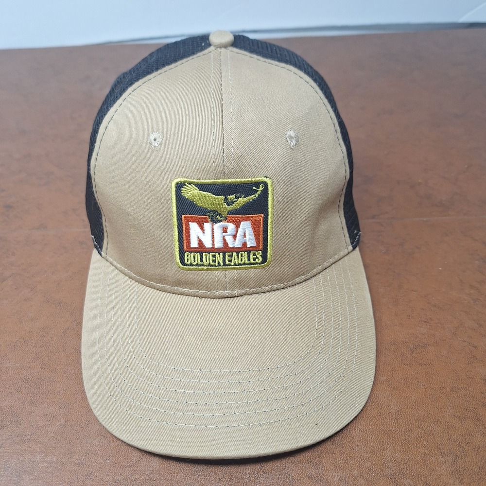 NRA Golden Eagles Tan Black Trucker Hat Adjustable Snapback Baseball Cap